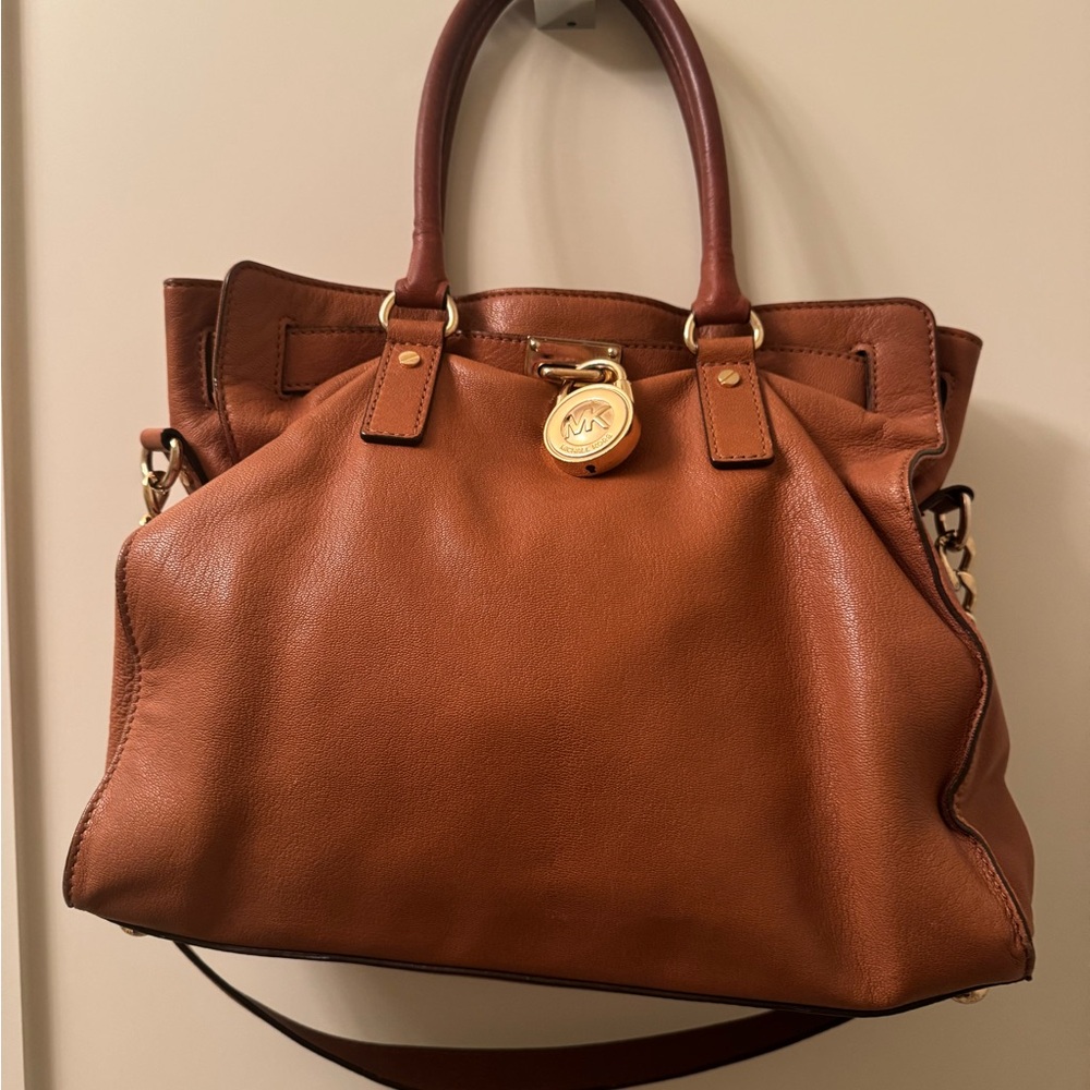 MICHAEL Michael Kors Brown Leather Satchel with Gold Hardware